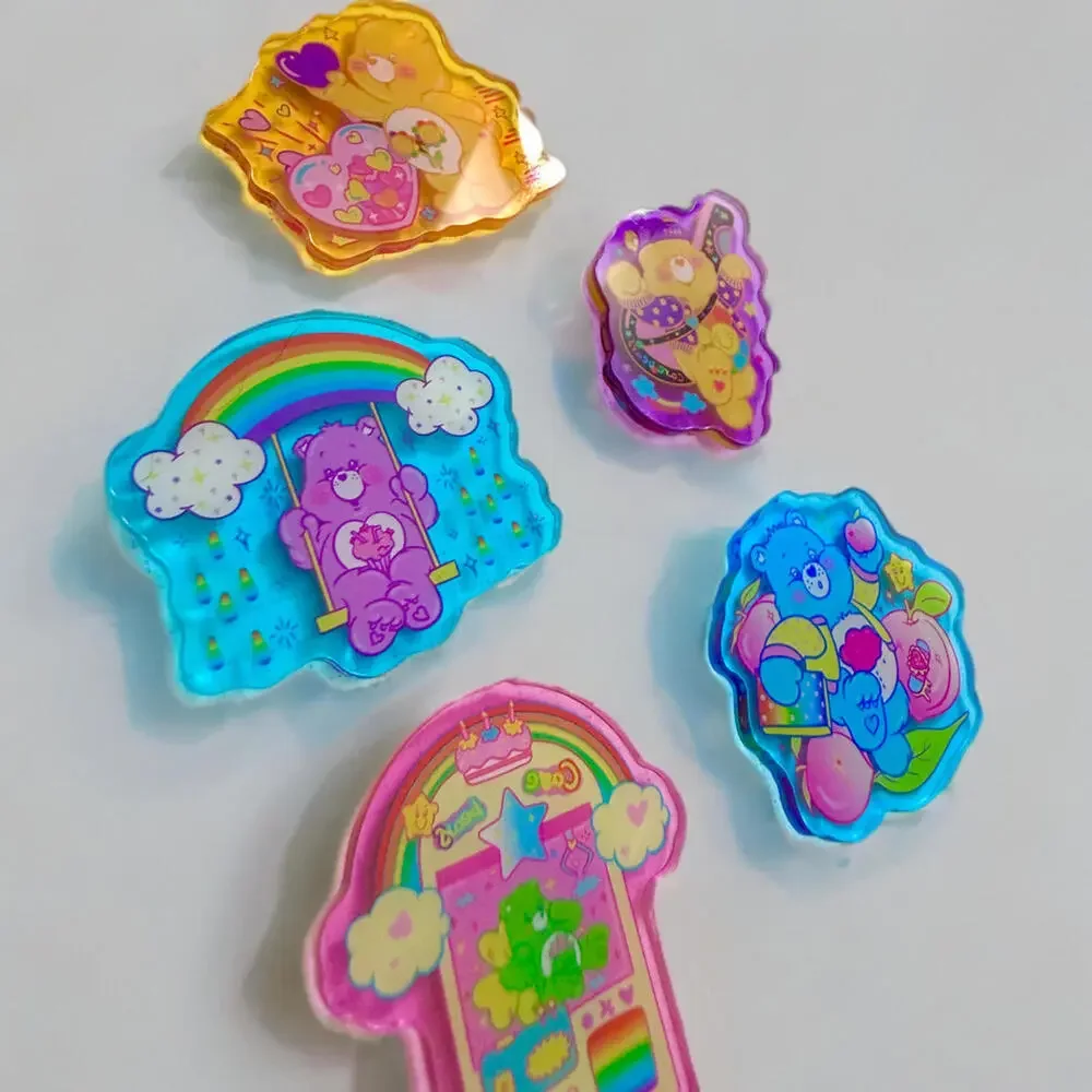 Care Bears Magnet Set Of 5, Rainbow Acrylic Handmade for Fridge Share Grumpy